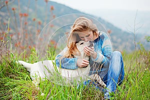 Girl with her dog photo