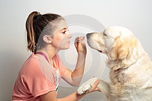 Girl with her dog photo
