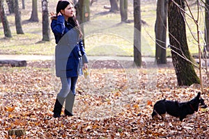 Girl and her dog in park