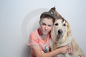 Girl with her dog photo