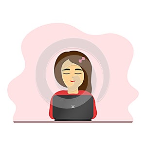 Girl with her laptop, Flat design, graphic, print, web photo