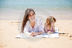 Girl and her mom at the beach