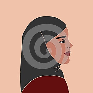 Girl in hijab on beige background. Muslim woman. Falt style. Hand drawn art.