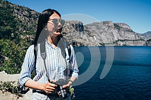 Girl hiker travel in yosemite national park