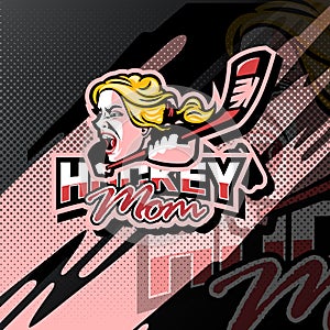 Girl with a hockey stick logo for esport, sport, or game team mascot.