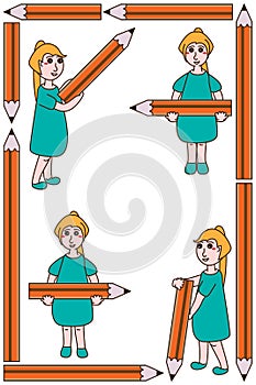 Girl hold big pencil set frame