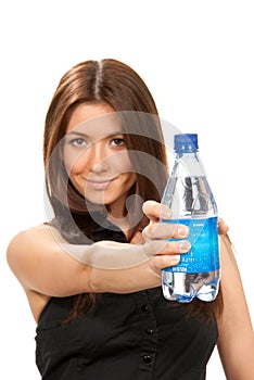 Girl hold bottle of pure drinking water