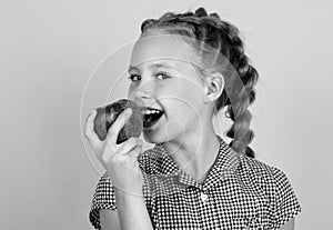 girl hold healthy apple fruit for natural vitamin eating while dieting, vegan