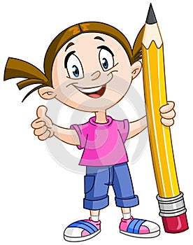 Girl holding big pencil