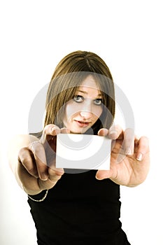 Girl holding blank card