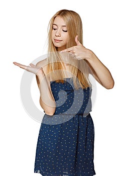 Girl holding blank copy space on her open palm