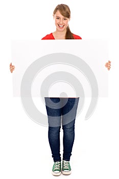 Girl holding blank poster