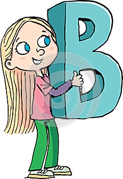 girl is holding the capital letter B