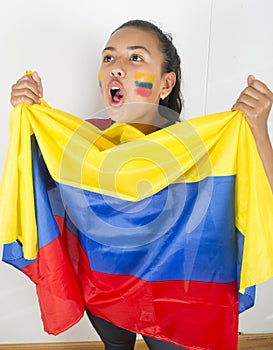 Girl holding an Colombian flag
