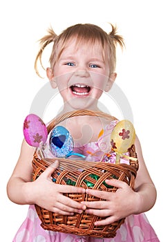 Girl Holding Easter eggs and basket