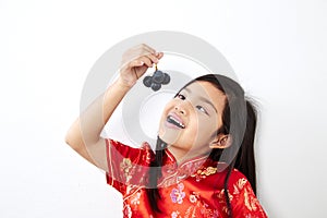 girl with holding a Eating Grape bunch