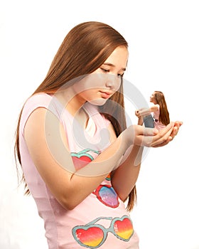 Girl holding herself in her hands