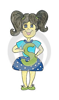 Girl holding letter Â«SÂ».