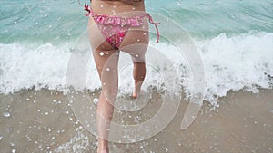 girl holding man hand, folllow me at the beach. Tourism and recreation in Thailand. Charming cute Asian woman travel