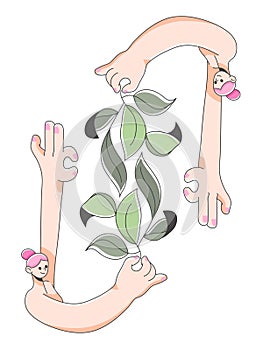 Girl holding plant and soil nature illustration