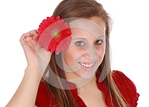 Girl holding a red flower