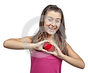 A girl holding a red heart