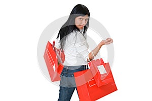 Girl holding red packet in her hands