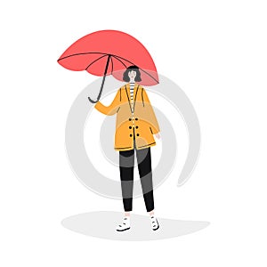 Girl holding red umbrella