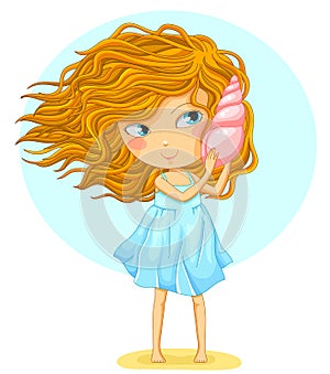 Girl holding a seashell