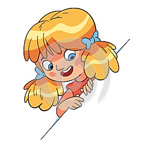 Girl holding a sheet of paper. Colorful cartoon characters