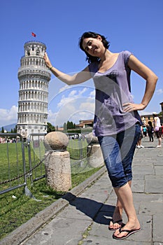 Girl holding the tower of Pisa