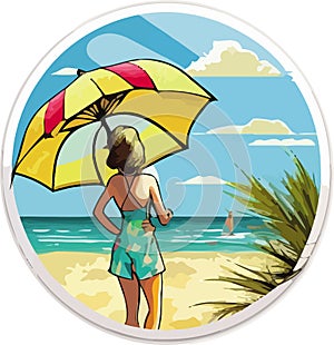 Girl holding an umbrella at the beach