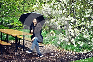 Girl Holding Umbrella, Garden