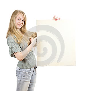 Girl holds blank canvas