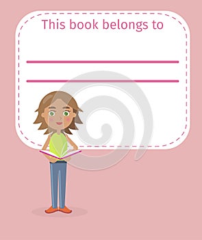 Girl Holds Book and Place for Signing Illustration