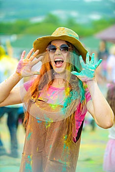 Girl at Holi festival