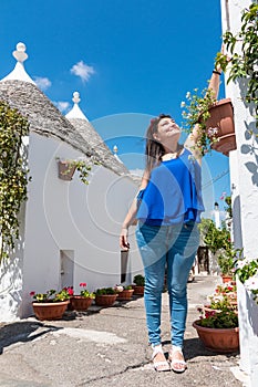 Girl on holiday in Alberobello