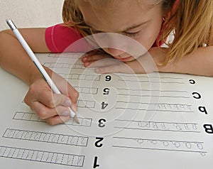 Girl and homework (numbers and types)