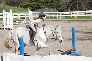 Girl at horseback riding lesson.