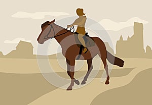 Girl on horseback, silhouette