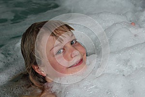 Girl in Hot Tub with Bubbles