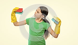 girl housecleaner do chores in studio. girl housecleaner do chores on background.