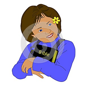 Girl Hugging Bible