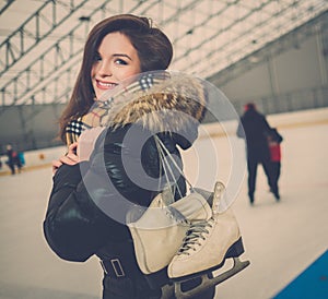 Girl on ice skating rink
