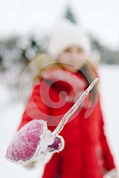 Girl with icicle