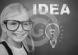 Girl with idea text and light bulb