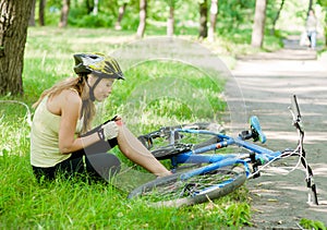 Girl with an injury from a fall from a bicycle