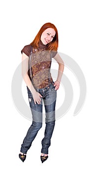 girl in jeans with suspenders