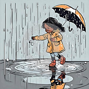 a girl jumping in the puddle