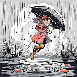 a girl jumping in the puddle